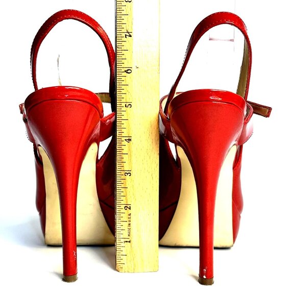 Red Patent Leather Women's Platform Heels With Peep Toe & Buckle Strap Shoes 9 - Picture 3 of 7